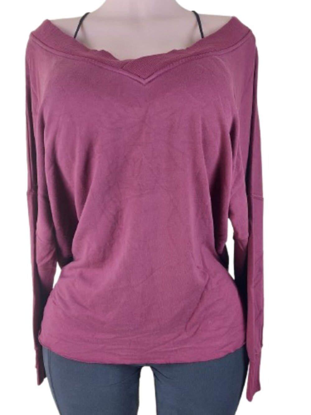 Nike Women's Burgundy Yoga Thermal Fleece Cover Up V-Neck Pullover Sweater Sz M